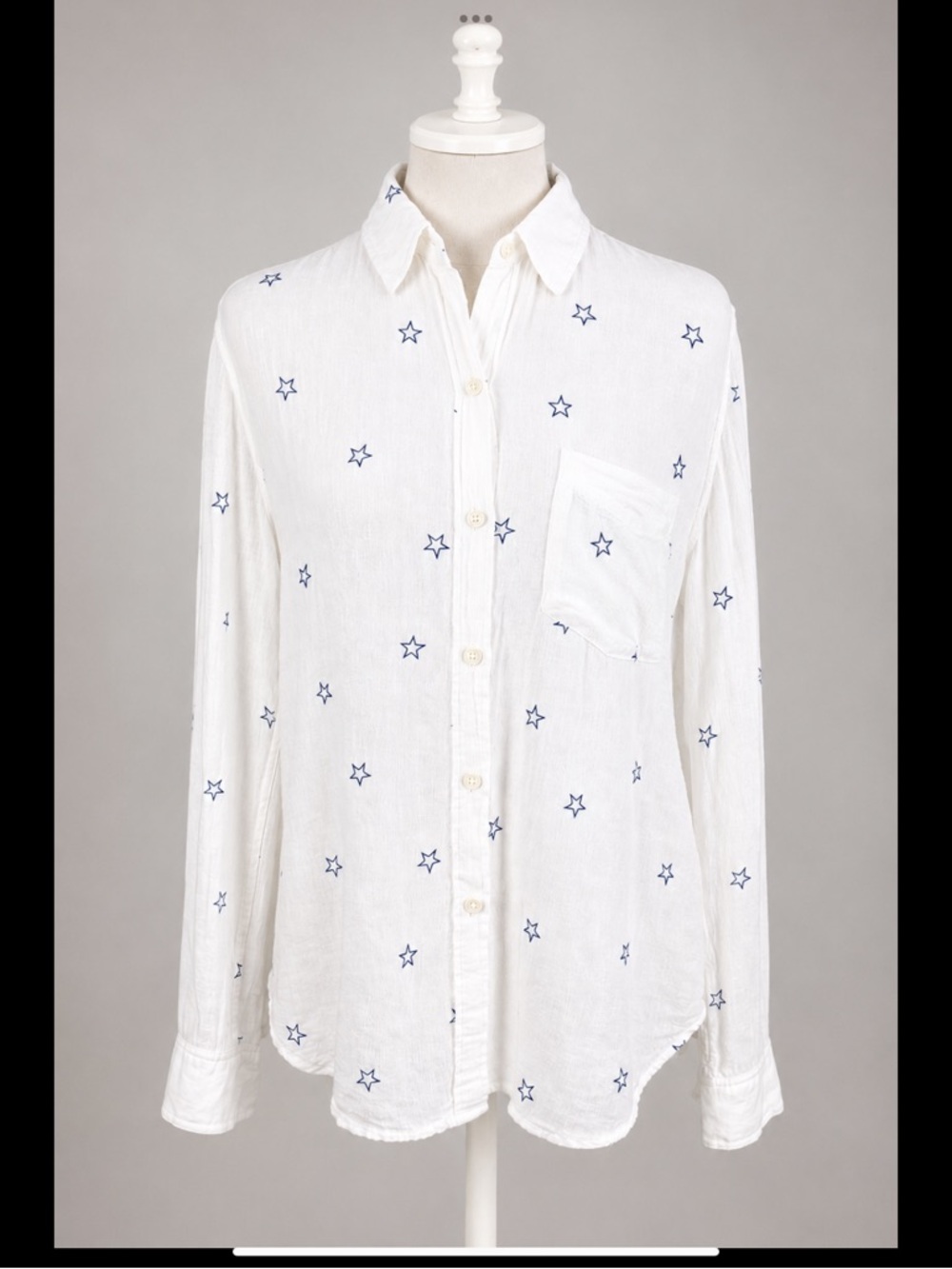 Rails Charli Flocked Midnight Stars Linen Blend Button-Front Shirt White/Navy XS
